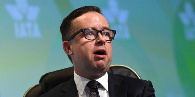 It is unclear why the alleged attacker smashed a pie into Alan Joyce's face.