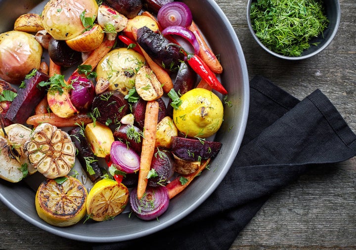 Roasting veggies with the skin on adds texture and depth of flavour.