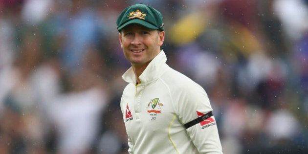 LONDON, ENGLAND - AUGUST 23: Michael Clarke of Australia walks from the ground after rain stopped play during day four of the 5th Investec Ashes Test match between England and Australia at The Kia Oval on August 23, 2015 in London, United Kingdom. (Photo by Ryan Pierse/Getty Images)