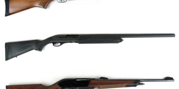 Hunting rifles - modern rifles and modern shotgun isolated on white background
