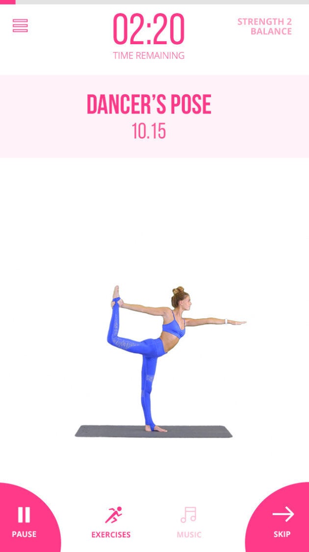 A glossary screen can be accessed by tapping the exercise video wherever you are in the app.