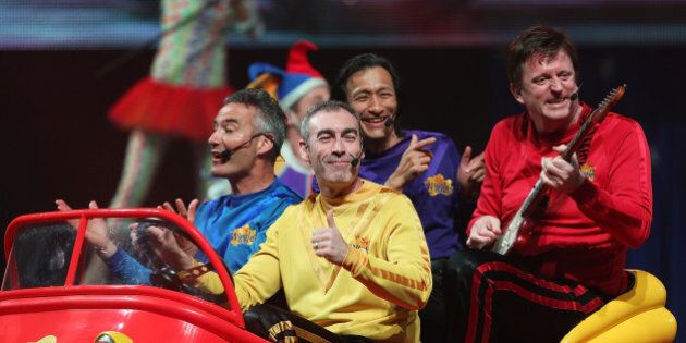 SYDNEY, AUSTRALIA - DECEMBER 23: Jeff Fatt, Anthony Field, Greg Page and Murray Cook of The Wiggles perform on stage during The Wiggles Celebration Tour at Sydney Entertainment Centre on December 23, 2012 in Sydney, Australia. This concert is the final time the original members of The Wiggles will perform on stage together as Greg, Murray and Jeff are retiring. (Photo by Mark Metcalfe/Getty Images)