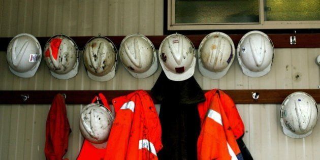 (AUSTRALIA & NEW ZEALAND OUT) Miners hats hang outside a mine at Candia Hill gold and copper mine, 18 May 2004. AFR Picture by ROB HOMER (Photo by Fairfax Media via Getty Images)