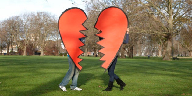 Two heart pieces coming together in the park