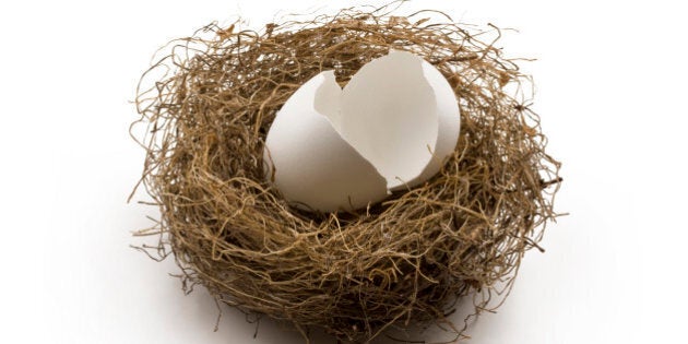 Empty egg shells left in the nest. Concept of broken nest egg or broken personal savings.