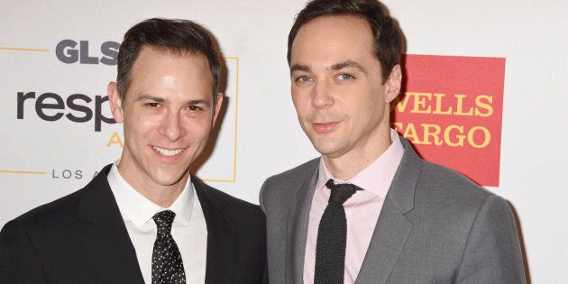 Todd Spiewak and Jim Parsons attend the 2016 GLSEN Respect Awards at the Beverly Wilshire Hotel on Oct. 21, 2016, in Beverly Hills, California.