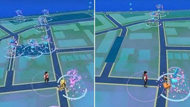 Where Peg Paterson Park's Pokestops used to be, and what the scene looks like now, with the three stops removed