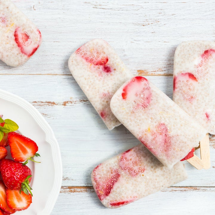 Pour the ice cream mixture into moulds for healthy icy poles.