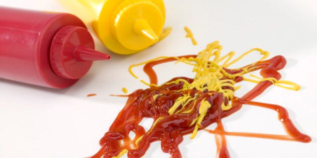 Ketchup and mustard splatter