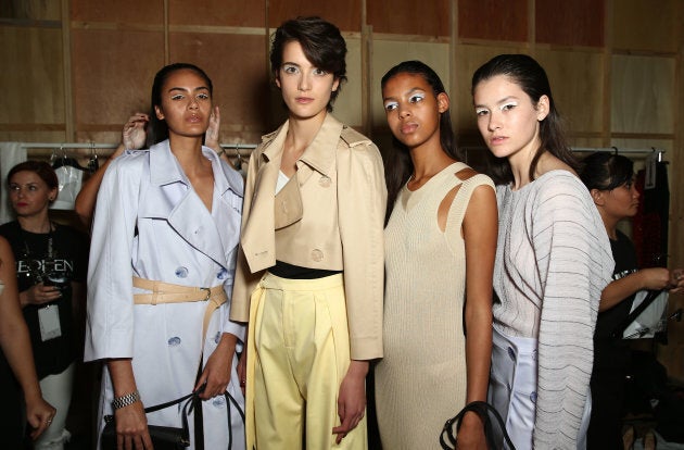 Models backstage ahead of the Christopher Esber show.