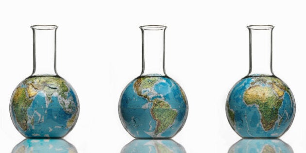 Globe in laboratory bottle