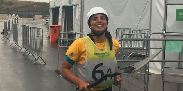 Jess chases your correspondent around Deodoro Whitewater Park with a paddle. Because she can.