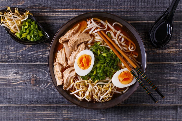 The key is letting the ramen broth simmer for a few hours to develop flavour.