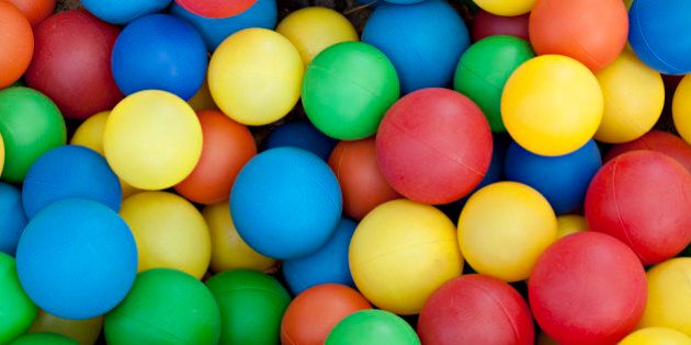 Plastic balls in colors of blue, red, green, yellow and orange