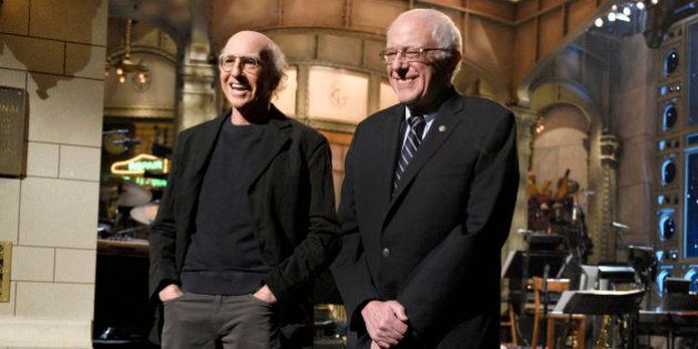 SATURDAY NIGHT LIVE -- 'Larry David' Episode 1695 -- Pictured: (l-r) Larry David and Senator Bernie Sanders introduce musical guest The 1975 on February 6, 2016 -- (Photo by: Dana Edelson/NBC/NBCU Photo Bank via Getty Images)