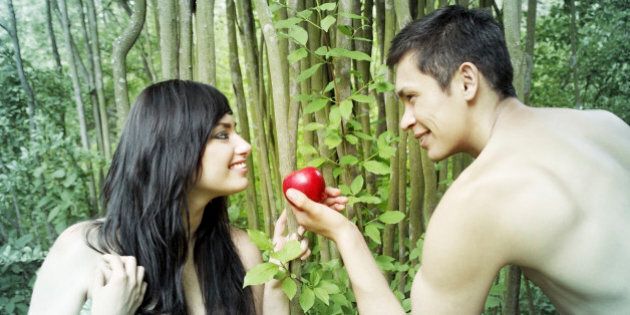 Adam and Eve are going to eat an apple