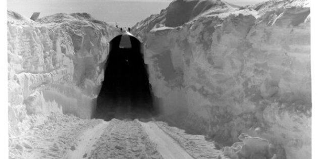 A view of the main trench to the permanent camp at Century Camp, Greenland. (Photo by Pictorial Parade/Archive Photos/Getty Images)