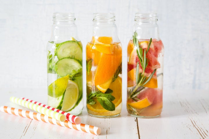 Bored of plain water? Spruce it up with fruit and herbs.