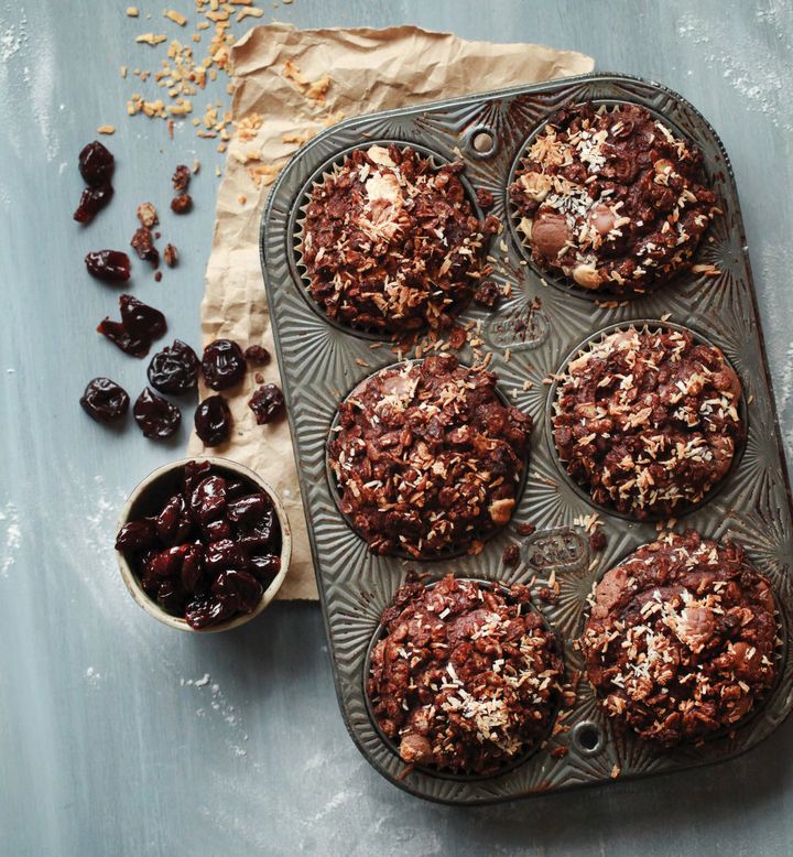 Give your granola another life and make these big, fluffy chocolate coconut muffins.