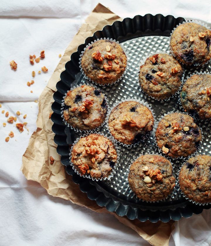 Fluffy yet moist, these delicious muffins are studded with plump blueberries and crunchy granola.
