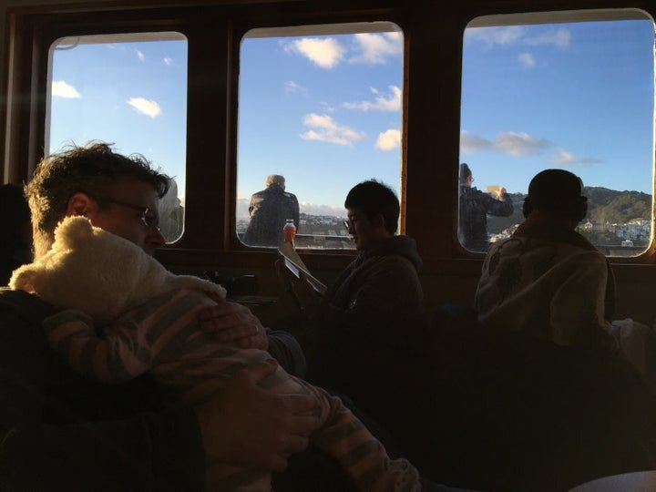 Daddy and Sabina riding the Cook Strait ferry.