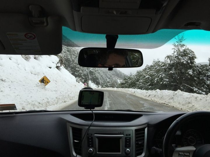 Driving in the New Zealand snow.