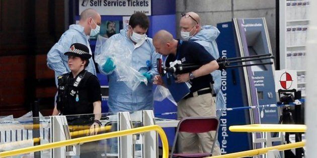Forensic specialists investigate the area near Manchester arena.