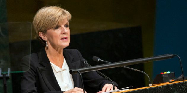 Foreign Minister of Australia Julie Bishop, addresses the 2015 Sustainable Development Summit, Sunday, Sept. 27, 2015, at United Nations headquarters. (AP Photo/Craig Ruttle)