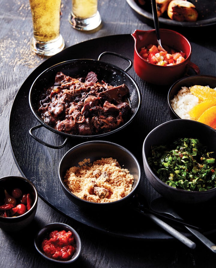 Feijoada is a stew of black beans and a variety of meats, salted, smoked and fresh.