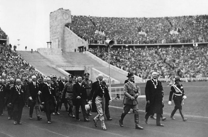 Hitler enters the Olympic stadium in Berlin, 1936