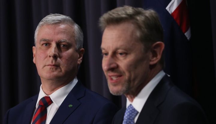 Small Business minister Michael McCormack and Australian Statistician David Kalisch.