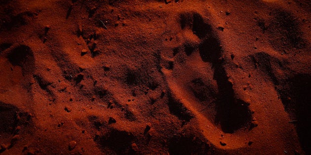 Footprint of a child during the closing ceremony in the Mutitjulu community of the First Nations National Convention held in Uluru.