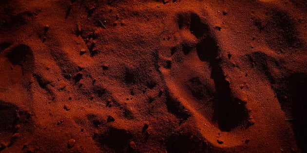 Footprint of a child during the closing ceremony in the Mutitjulu community of the First Nations National Convention held in Uluru.