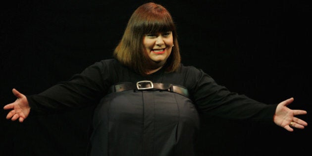 SYDNEY, AUSTRALIA - JUNE 29: British comedian Dawn French performs on stage with Jennifer Saunders in there sold out show at the Capitol Theatre on June 29, 2009 in Sydney, Australia. (Photo by Lisa Maree Williams/Getty Images)