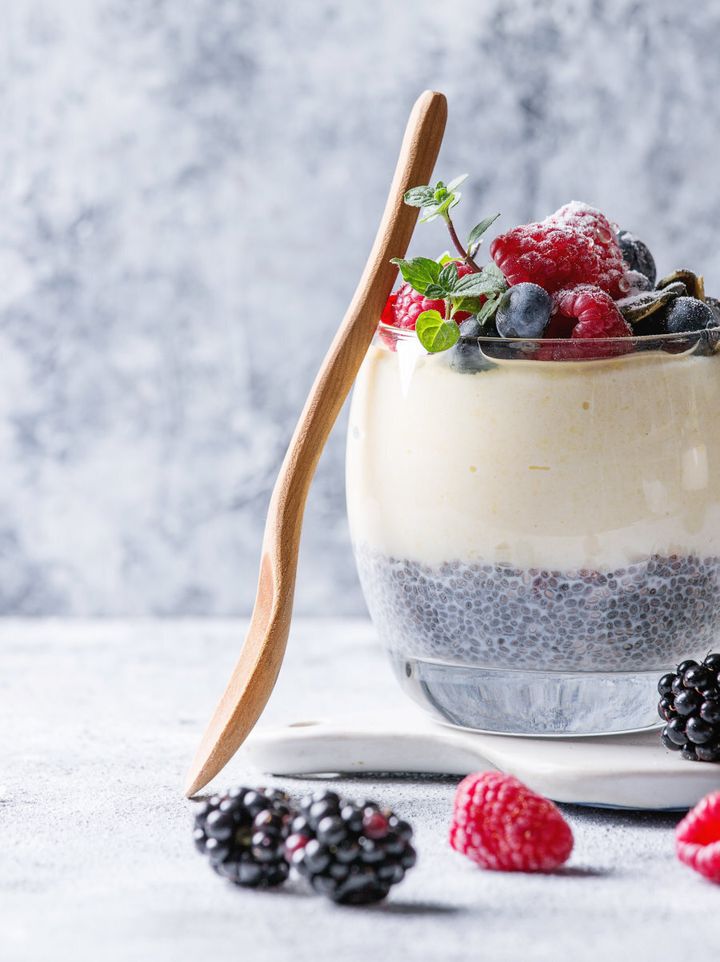 Try to get into the habit of making your own healthy treats, like this easy yoghurt and chia parfait with fruit.