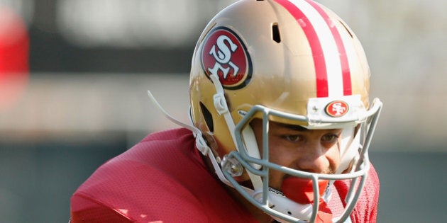 SANTA CLARA, CA - AUGUST 7: Jarryd Hayne #38 of the San Francisco 49ers runs drills during a San Francisco 49ers practice session at Levi's Stadium on August 7, 2015 in Santa Clara, California. (Photo by Lachlan Cunningham/Getty Images)