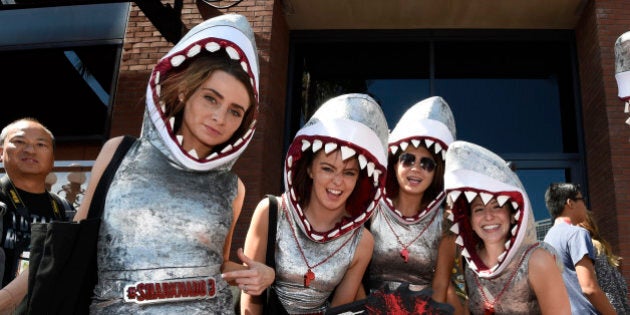 Women promoting Sharknado 3 dance on Fifth Avenue on Preview Night at Comic-Con International held at the San Diego Convention Center Wednesday July 8, 2015 in San Diego. (Photo by Denis Poroy/Invision/AP)