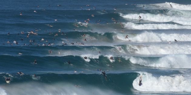 GOLD COAST, AUSTRALIA - FEBRUARY 23: Surfers ride waves at Coolangatta ahead of next month's Gold Coast Quiksilver Pro, on February 23, 2016 on the Gold Coast, Australia. (Photo by Matt Roberts/Getty Images)
