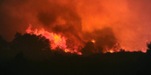 Photo taken on August 31, 2010 shows a forest fire which has already destroyed 2.600 hectares near the French southern city of Assas. AFP PHOTO / PASCAL GUYOT (Photo credit should read PASCAL GUYOT/AFP/Getty Images)