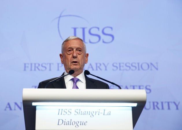 U.S. Secretary of Defense James Mattis speaks to the delegation.