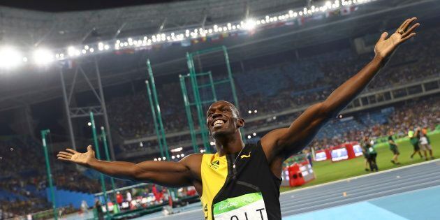 2016 Rio Olympics - Athletics - Final - Men's 100m Final - Olympic Stadium - Rio de Janeiro, Brazil - 14/08/2016. Usain Bolt (JAM) of Jamaica celebrates winning the gold medal. REUTERS/Kai Pfaffenbach FOR EDITORIAL USE ONLY. NOT FOR SALE FOR MARKETING OR ADVERTISING CAMPAIGNS.