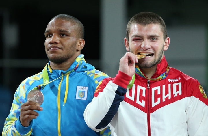 The Ukrainian didn't look too happy on the dais, but relations between the two teams are good here in Rio.