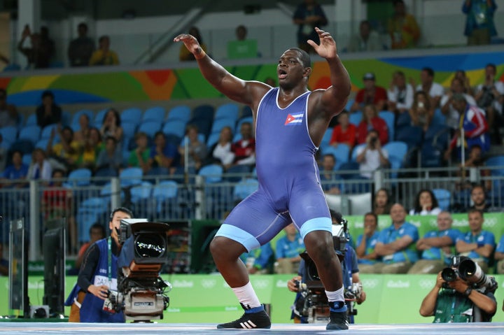 This is Mijain Lopez of Cuba, who just won his third straight Olympic gold in the men's 130 kg division.