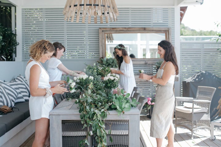 Bridesmaids can choose from experiences like floral wreath making, yoga or create your own fragrance.