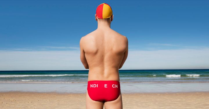 There's some missing type on this Bondi Beach Life Saver's swimmers.