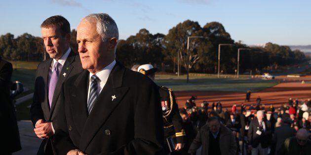 Prime Minister Malcolm Turnbull and Veterans' Affairs minister Dan Tehan attended the Stand-to Service at the Stone of Remembrance on the 50th anniversary of the Battle of Long Tan at the Australian War Memorial Canberra.
