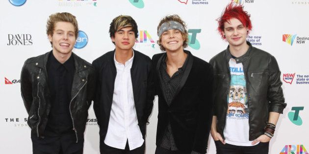 SYDNEY, AUSTRALIA - NOVEMBER 26: Members of 'Five Seconds of Summer' arrive at the 28th Annual ARIA Awards 2014 at the Star on November 26, 2014 in Sydney, Australia. (Photo by Don Arnold/WireImage)