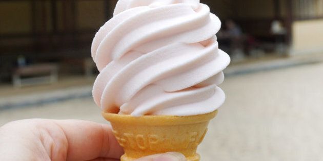 Peach soft serve ice cream