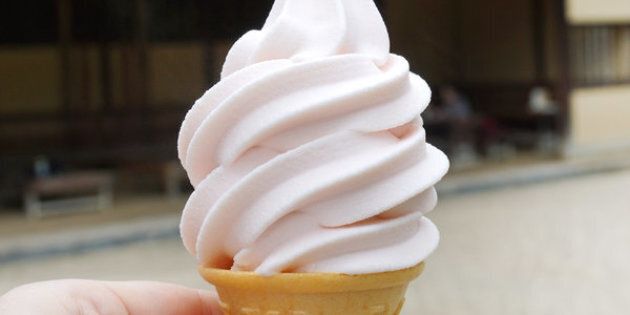 Peach soft serve ice cream