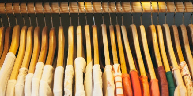 close up of wooden clothes hangers